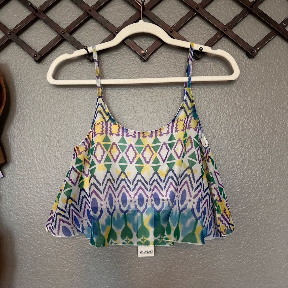 Legaci Boutique Geo Watercolor Crop Cami (w/ bralette) - Large - NWT